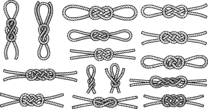 vector set of rope knot sets with different shapes isolated on white background. knot vector illustration
