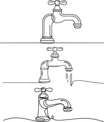 Set of Vintage Water Faucets Line Art Minimalist Illustration