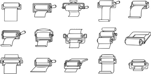 vector set of outline silhouette Printing roller Flexography icon set
