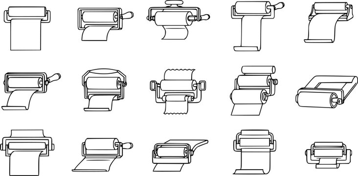 vector set of outline silhouette Printing roller Flexography icon set
