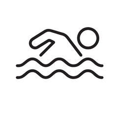 Swimming Pool with Water Waves and Sun Icon – Simple Line Art Minimalist Black and White Vector Illustration