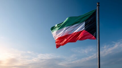 Kuwait flag waving proudly in the sky during its independence day celebration
