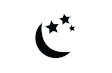 Simple crescent moon vector icon with white background. crescent moon, Shine and sparkle stars vector icon sign. Moon phase symbol. moon and stars logo template icon vector illustration. Eps file 67.