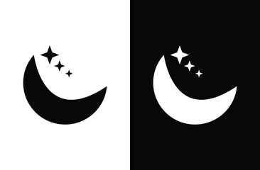 Moon icon vector. Night symbol. Moon with stars. Moon with stars icon on background. Moon with three star black and white phases icon. Vector illustration. Eps file 77.