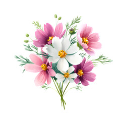 Pastel watercolor wildflower bouquet, white clean background, isolated to transparent background, subtle vector style, PNG finish --raw --v 7.0 --p 537mr6h