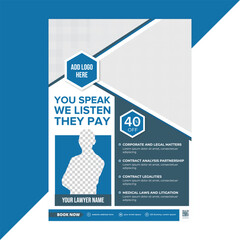 Professional legal service flyer template designed for law firms, attorneys, and legal consultants to promote justice, legal advice, and courtroom services effectively online