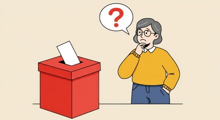 Undecided Voter: A thoughtful illustration depicting a woman contemplating her vote, symbolizing the complexities of electoral choices and the importance of informed decision-making.