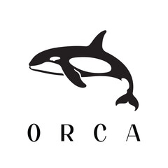 Obraz premium Orca logo icon silhouette style vector minimal art illustration on a white background 