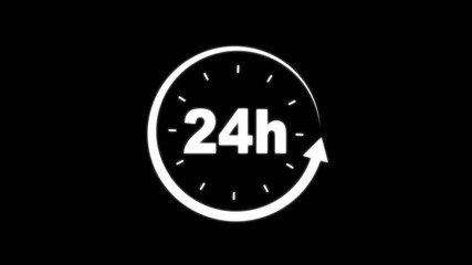 24 hours service icon 4k animation. 24 hour service working delivery concept payment online banking, shopping, transection online service. All-Day support Assistance consultant talk concept Clock.