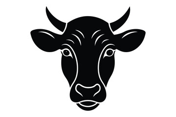 Black vector silhouette of cow head artwork | clean farm animal face in profile design
