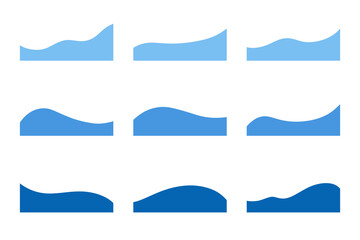 A set of modern shapes of the lower dividers, various wavy bends for a banner, website, application, vector illustration. Blue abstract graphic design elements, icons for the title, frame, background