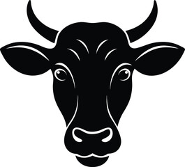 Black vector silhouette of cow head artwork | clean farm animal face in profile design