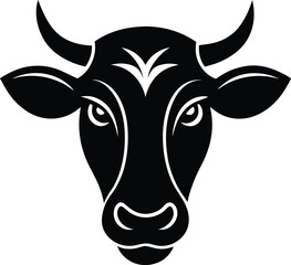 Black vector silhouette of cow head artwork | clean farm animal face in profile design