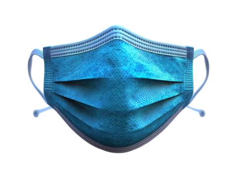 Protective shield : A medical surgical mask sits as a metaphor for the health care professional and personal protective equipment. The mask, blue, offers a sense of security and hope amid the crisis.