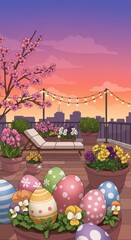 Rooftop Easter Sunset: Cityscape Serenity