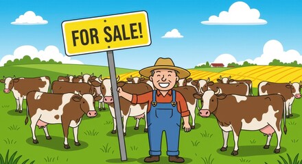 Happy Farmer Selling His Herd: Farm For Sale!