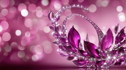 Sparkling pink gemstone jewelry design, bokeh background, elegant advert