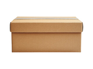 Cardboard Box Isolated: A detailed studio shot presents a pristine cardboard box with its lid securely fastened, highlighting its clean lines and textures.