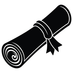 Elegant black and white silhouette of a rolled up diploma with a decorative ribbon