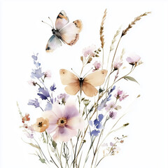 Png butterfly boho floral watercolor illustration
