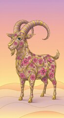 Ornate Floral Goat in Desert Sunset