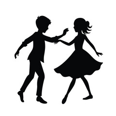Boy And Girl Dancer Performing Pose Silhouette Vector Art Illustration