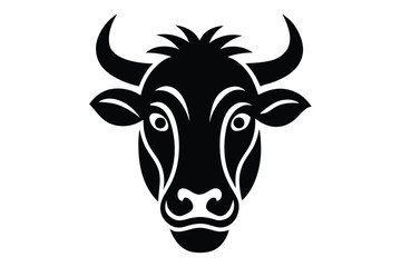 Vector art of cow head silhouette in profile | strong farm animal icon design style