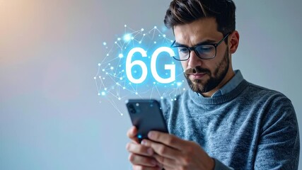 Man using smartphone with 6G network connection concept for future technology - Powered by Adobe