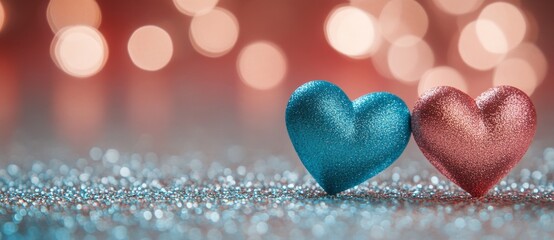 Fototapeta premium Valentine's day is celebrated with romantic hearts, bokeh in the background, by using a card, on social media platforms