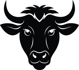 Cow head in black vector silhouette art | profile animal face drawing for use