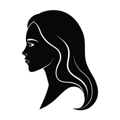 Female Face Profile View Long Hair Beauty Silhouette Vector Art Illustration