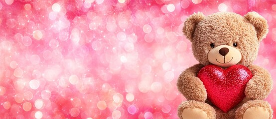 Fototapeta premium Teddy Bear and Heart, a Romantic and Festive Background completes the scene