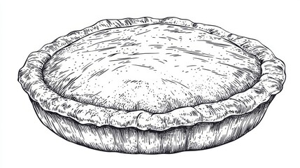 This hand-drawn pie illustration depicts a delicious treat ideal for featuring in a cookbook or a baking guide