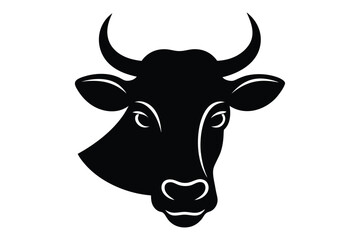 Line art cow head silhouette vector file | minimal farm animal black drawing