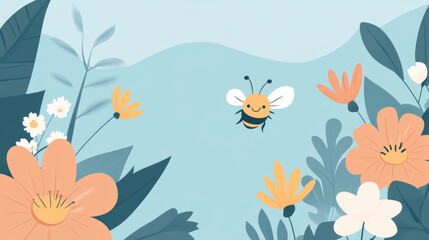 Fototapeta premium The background features cute bee cartoons and flowers, potentially for use in educational materials as a children's illustration