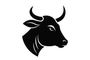Monochrome cow head vector illustration | bold black cattle face in silhouette