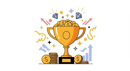 Golden Trophy Filled with Success: Achieving Financial Milestones and Wealth