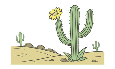  cactus vector,  isolated illustration on white background. Cactus with flowers.