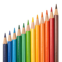 Colorful Wooden Pencils Arranged in a Ascending Spectrum isolated on transparent background
