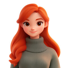 Charming Redhead Cartoon Character Portrait: A Stylish and Attractive Young Woman with Ginger Hair and Cute Features in a Modern Design