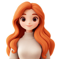 Captivating Cartoon Portrait: A Beautiful Young Woman with Ginger Hair and Charming Style, A Delightful Illustration of Youthful Innocence