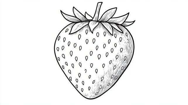 The image is a straightforward black and white line drawing of a strawberry