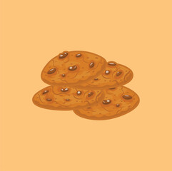 vector illustration of food in the form of sweet cookies with cute raisin topping, 
chocolate chunks
