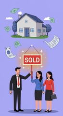 House Sold! Happy Buyers and Real Estate Agent Celebrate Successful Transaction