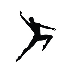 Men Dancer Leaping Performing Jump Pose Silhouette Vector Art Illustration