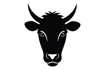 Farm cow head silhouette vector illustration | bold black bovine animal design on white