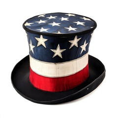 Tall Abraham Lincoln Style Top Hat with Red, White, and Blue American Flag Pattern Isolated on White Background 