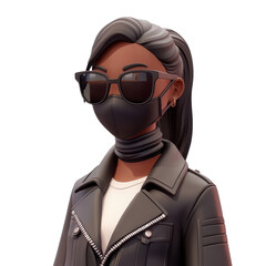 Stylish Woman with Mask and Sunglasses: A Modern Portrait of Urban Elegance and Protection in Trendy Fashion, Digital Rendering of a Confident Character