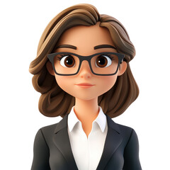 Animated Businesswoman Portrait: Confident, Professional, and Stylish Female Character in Formal Attire with Glasses for Corporate Leadership