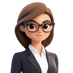 Professional Woman Cartoon Character in Suit with Glasses - Business Executive Portrait for Corporate Leadership and Office Management